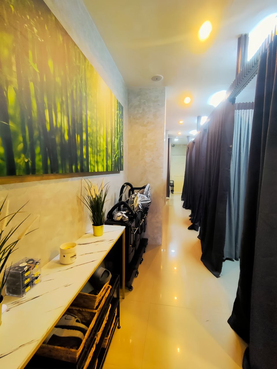 Hallway with bamboo wall art